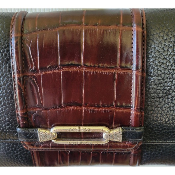 Brighton Pebbled Leather  Faux Alligator Black Brown Crossbody Bag Wallet - Picture 5 of 15